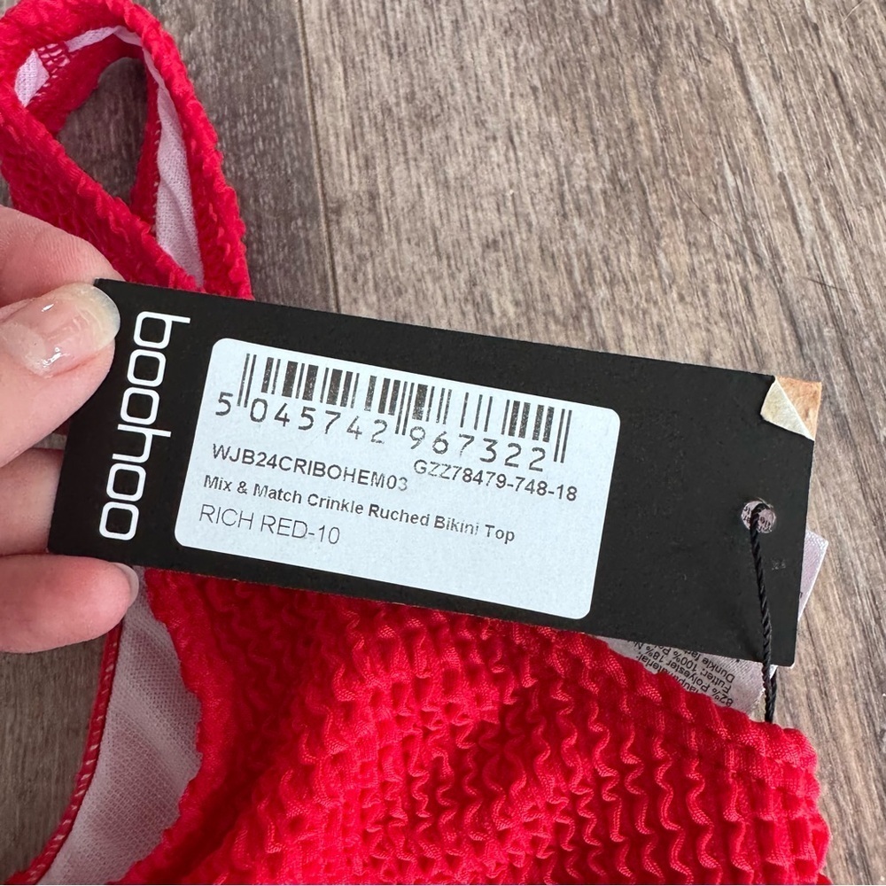 NWT! Boohoo Red Textured Scoop Neck Bralette Bikini Top - Picture 4 of 8